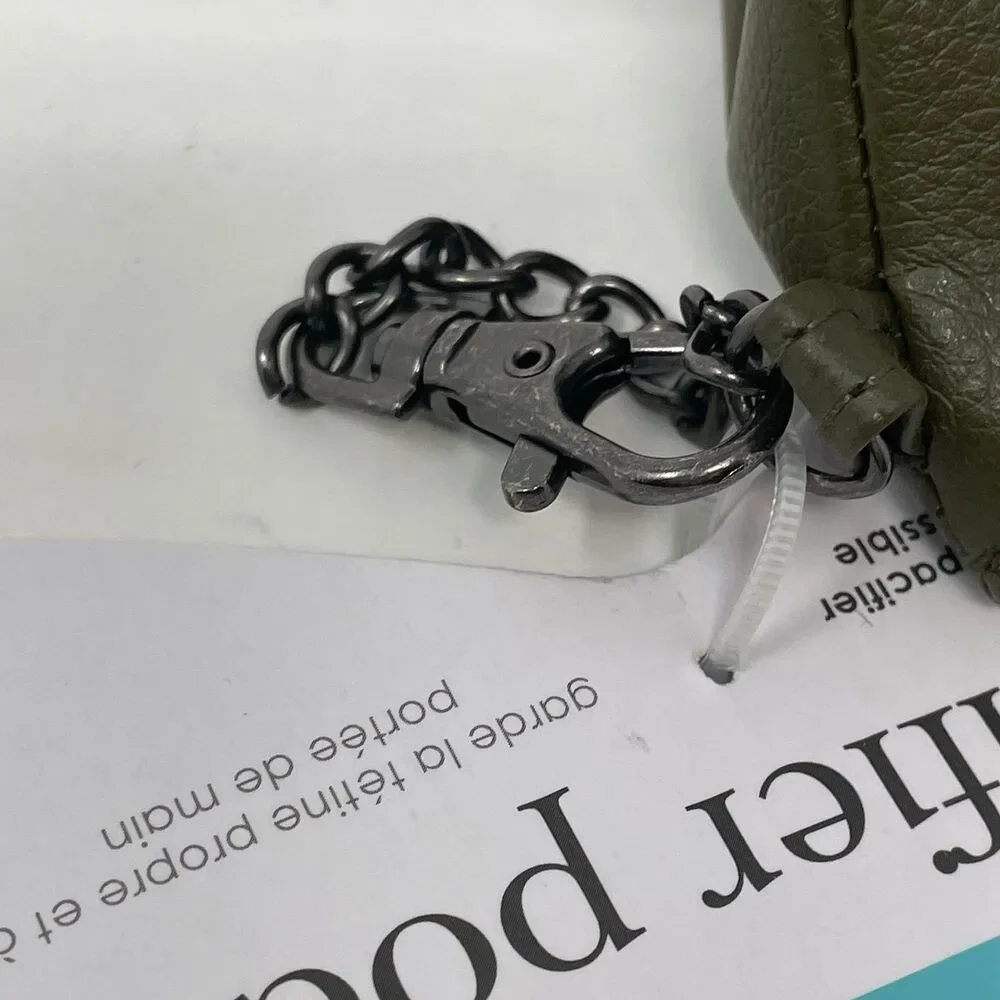 NEW JJ Cole Pacifier Pod - Olive Green - Baby Pouch Holder w/ Chain & Latch Hook